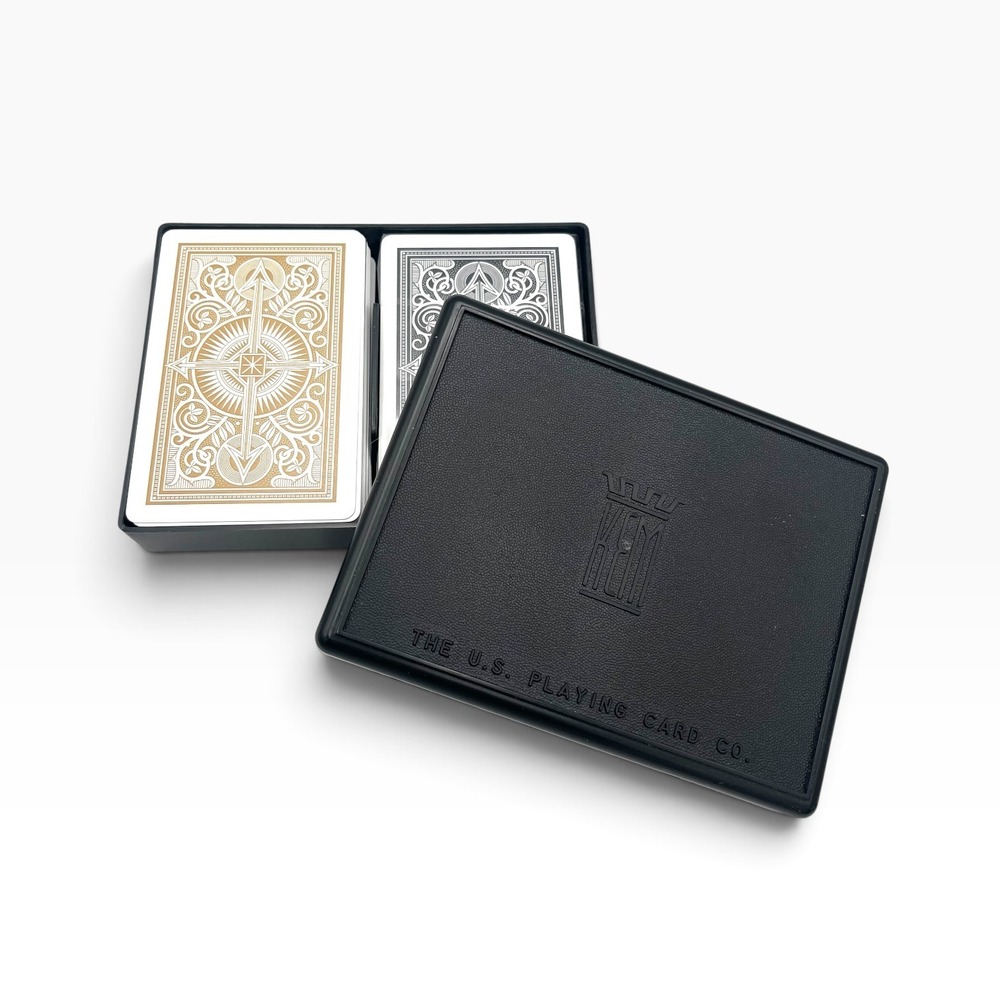 KEM Arrow Narrow Super Jumbo Playing Cards Gold Black 2 Deck Set Plastic Case